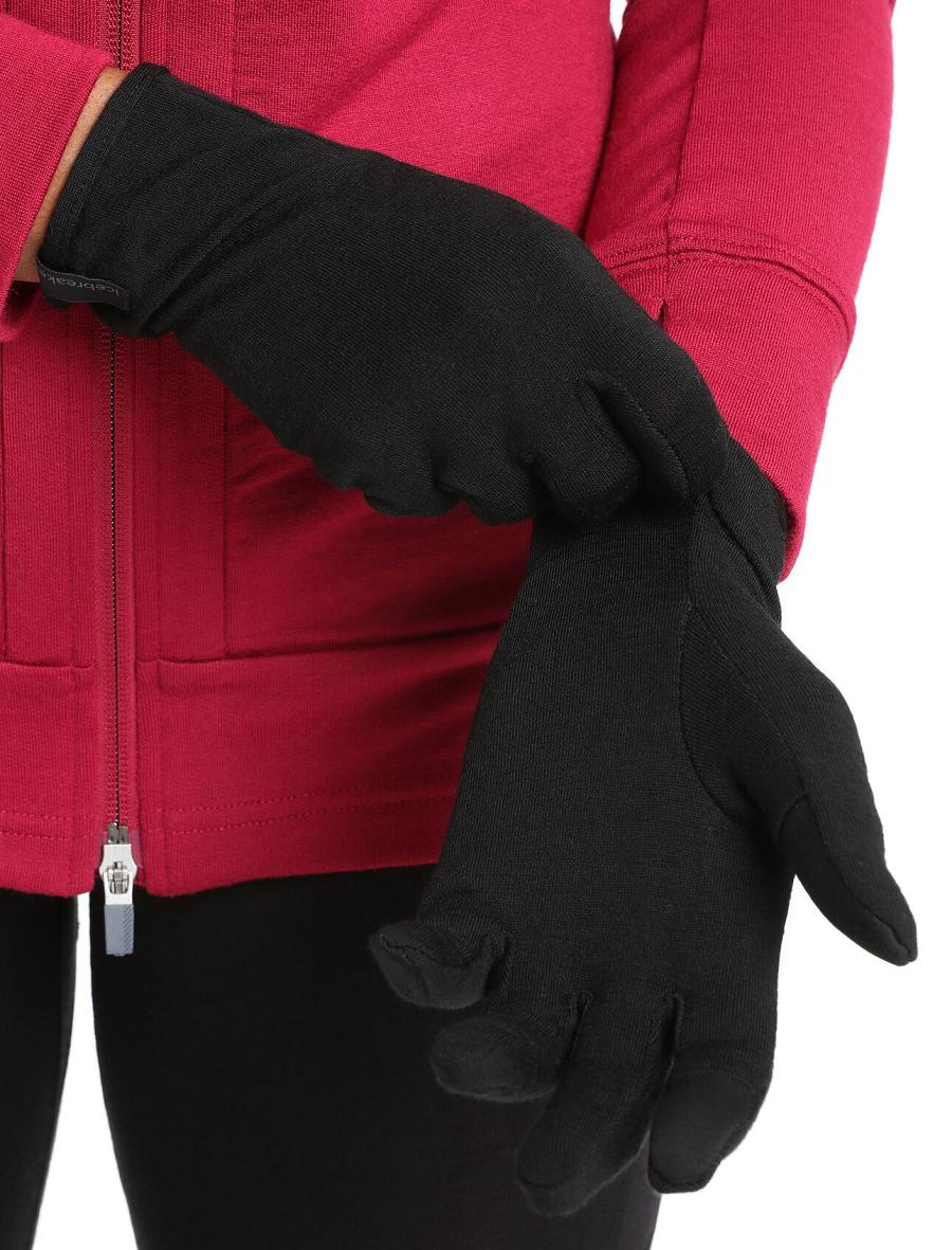 Black Women\'s Icebreaker Unisex Merino 260 Tech Liners Gloves | USA 1500BEXC